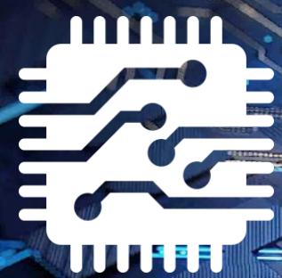 Abstract icon of a circuit board with a microchip, rendered in monochrome without any text or symbols.